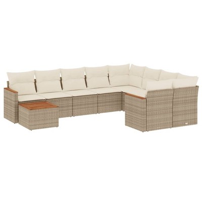 vidaXL Patio Sofa Set with Cushions Outdoor Furniture 10 Piece Poly Rattan - Beige