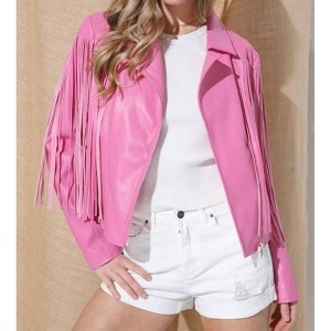 Women's Faux Leather Moto Fringe Jacket - Blue B - 1 of 3