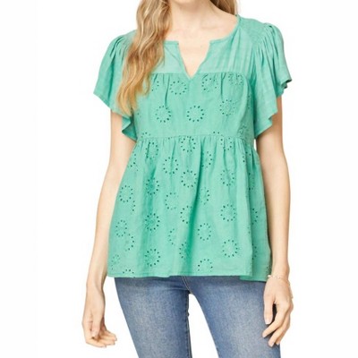 Women's Flutter Sleeve Eyelet Top - entro