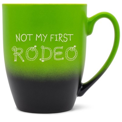 100 North Rope Design 10 Ounce Green and Black Two Toned Ombre, Comfortably Fits Your Hands, Ceramic Tea Coffee Cup Mug, Not My First Rodeo