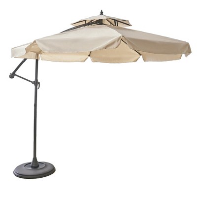 Syemin Patio Umbrella, Garden Table Umbrella with Button Tilt, Crank and Stable Umbrella Base for Patio, Garden, Yard, Beige, 126"*126"*105"