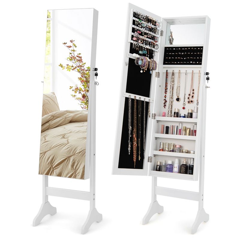 Costway Standing Jewelry Cabinet Armoire Frameless Full Length Mirror Lockable White\Brown, 1 of 10