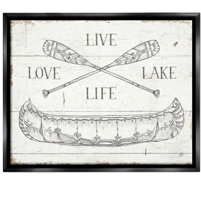 Stupell Industries Live Love Lake Rustic Canoe Oars Floater Canvas Wall Art