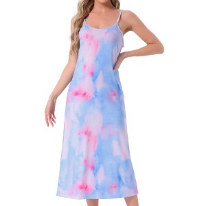 cheibear Women's Sleeveless Spaghetti Strap Midi Cami Tank Sleepdress - 1 of 4