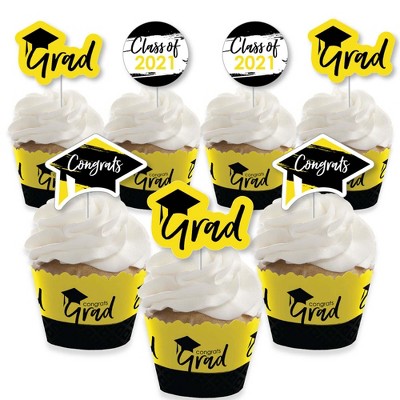 Big Dot of Happiness Yellow Grad - Best is Yet to Come - Cupcake Decoration - 2021 Yellow Grad Party Cupcake Wrappers and Treat Picks Kit - Set of 24