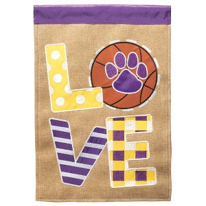 Magnolia Garden LOVE Basketball Pawprint Burlap 13 x 18 Inch Yellow Polyester Garden Flag - 1 of 2