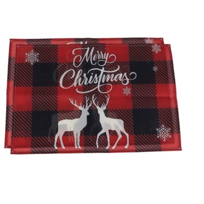 Unique Bargains Christmas Place Mats Flax Black Red White 11.8"x17.7" 2Pcs