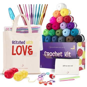JumblCrafts 24-Yarn Crochet and Knitting Starter Kit with 2 Crochet Hooks  and 2 Weaving Needles 24 Assorted Colors Acrylic Yarn Skein