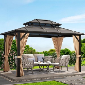 Hardtop Gazebo with Double Polycarbonate Roof – Aluminum Frame, UV Protection & Mesh Curtains for Patio, Garden, Backyard - 1 of 4