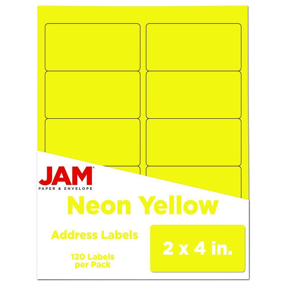 JAM Paper Mailing Labels 2" X 4" 120ct - Neon Yellow: Address & Envelope Labels, Multipurpose, Stationery, Paper