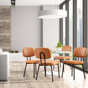 Mid Century Brown Dining Chairs, Modern Kitchen Dining Room Accent Chairs with Faux Leather Cushion Seat - 1 of 4