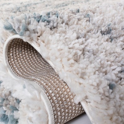 Ivory and Teal Hand-knotted Shag Area Rug 2'3" x 4'