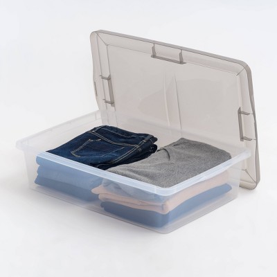 Clear Stackable Plastic Underbed Storage Box with Snap Lid