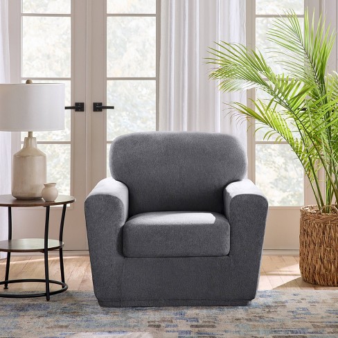 Sure Fit 2pc 43 Wide Cedar Stretch Textured Chair Slipcover Black Elastic Pet Friendly Indoor Use Target