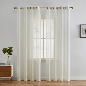 HLC.ME Semi Sheer Voile Light Filtering Transparent Window Curtain Grommet Panels - Set of 2 - 1 of 4