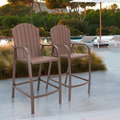 Brown Aluminum Frame Outdoor Counter Height Bar Stools, Set of 2