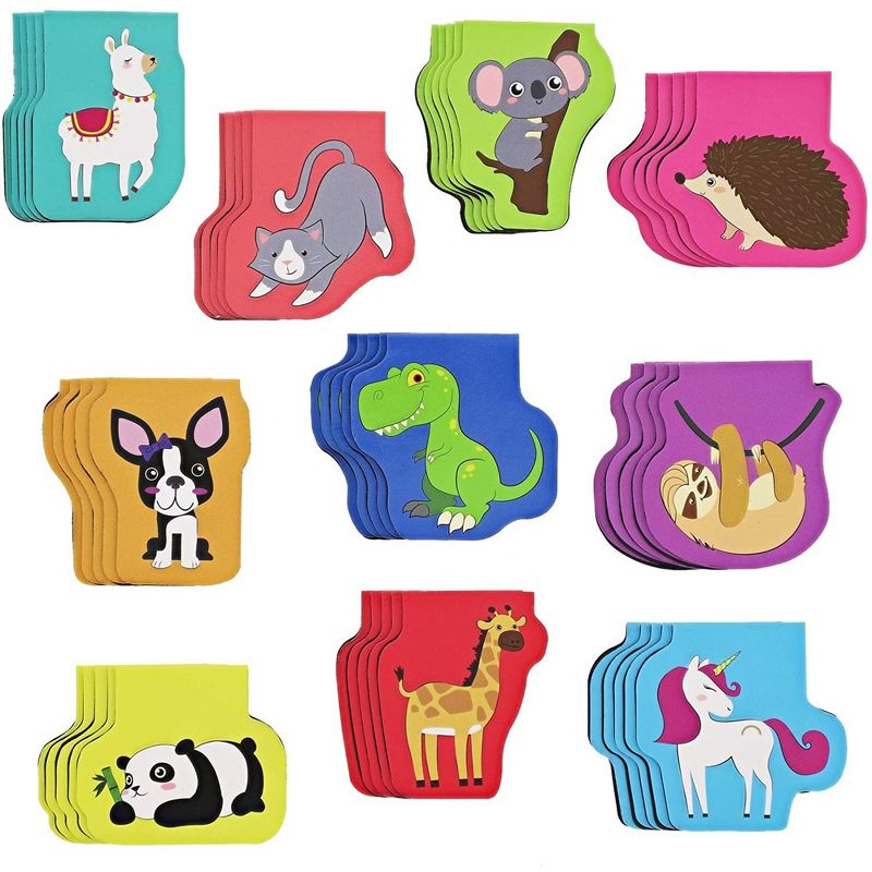Bright Creations 50-Pack Mini Assorted Animal Magnetic Bookmarks, Bulk Magnet Set, Page Clip Markers for Kids, Reading, 10 Designs, 1.7x1.7 In, 1 of 9