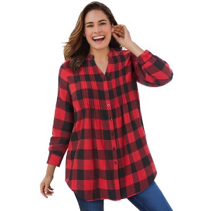 Woman Within Pintucked Flannel Shirt - 1 of 4