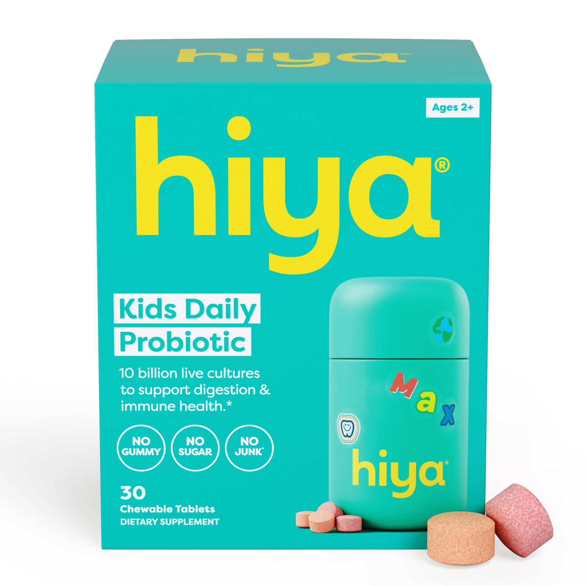 Hiya Kids' Daily Probiotic Chewable Tablets Probiotic Blend - 30ct: 10 Billion CFU