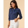 Allegra K Women's Plaid Tie Neck Button Down Long Sleeves Shirt Blouse - 2 of 4