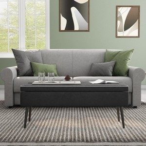 47.8" Faux Leather Storage Ottoman Bench with Hidden Compartment and Metal Legs for Bedroom & Entryway - 1 of 4