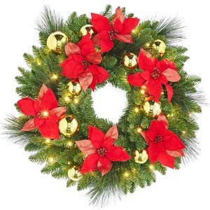 Christmas Garland with Lights&Christmas Wreaths for Front Door Set,Christmas Decoration with Pine Cones - 1 of 4