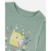 Deux par Deux Girl Organic Cotton Jersey Top Jade Green with Owl - 3 of 4