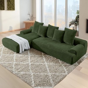 QingMoon 110" L-Shape Sectional Sofa, 4 Seat Boneless Couch, Velvet Upholstered Compressed Sofa with 5 Pillows for Living Room, Bedroom - 1 of 4