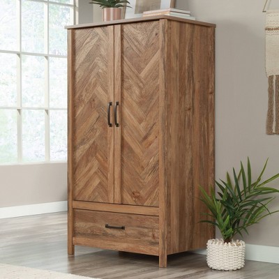 Sindoori Mango Brown Herringbone Pattern Wardrobe Armoire with Drawer