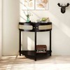 APRILSOUL Half Moon Design End Table - Elegant Semi-circle with Sliding Rattan Door,Cabinet, Shelf,for Living Room Bedroom Study - 2 of 4