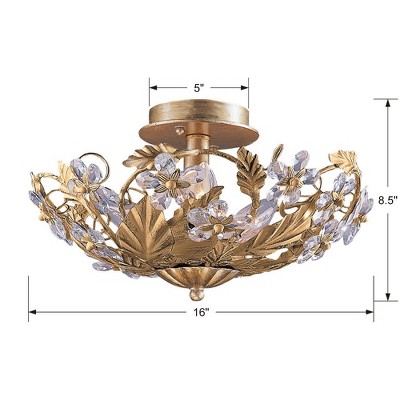 Gold Leaf Crystal Floral 6-Light Semi Flush Mount