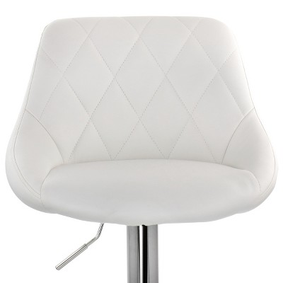 Luxe White Diamond Stitch Adjustable Metal Bar Stool - Set of 2
