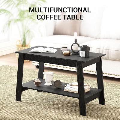 31.5 Inch Coffee Table with 2-Tier Storage – Modern Industrial Farmhouse Coffee Table for Living Room, Compact Durable MDF & Particle Board Black