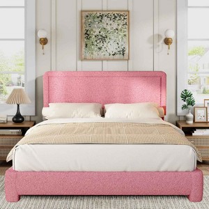 Vipbear Queen Size Boucle Bed Frame,Upholstered Teddy Fabric Bed Frame with Headboard, Adjustable Headboard, Easy Assembly - 1 of 4