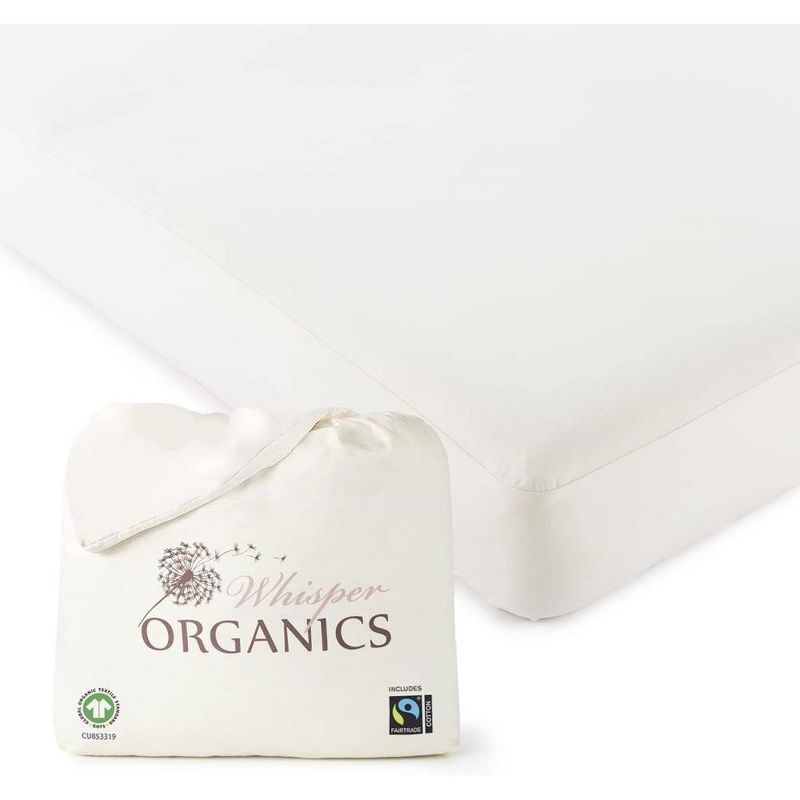 Whisper Organics, 100% Organic Waterproof Mattress Protector, Breathable GOTS Certified Cotton for Accident Protection, White Color, 1 of 7
