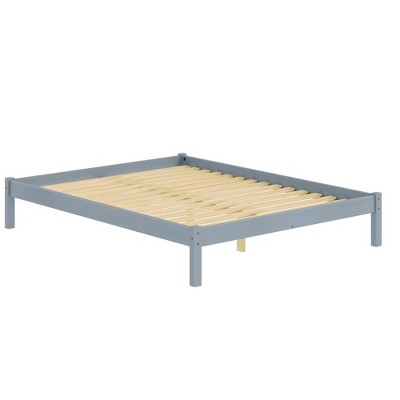 DOMETOUR Pine Soild Wood Basic Platform Bed Grey with Full Slats Honey Wax Finish - Full Size