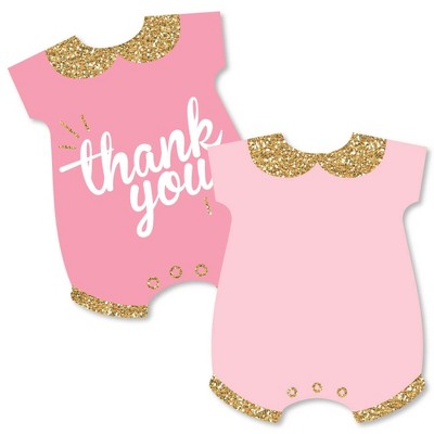 Big Dot of Happiness Hello Little One - Pink and Gold - Shaped Thank You Cards - Girl Baby Shower Thank You Note Cards with Envelopes - Set of 12