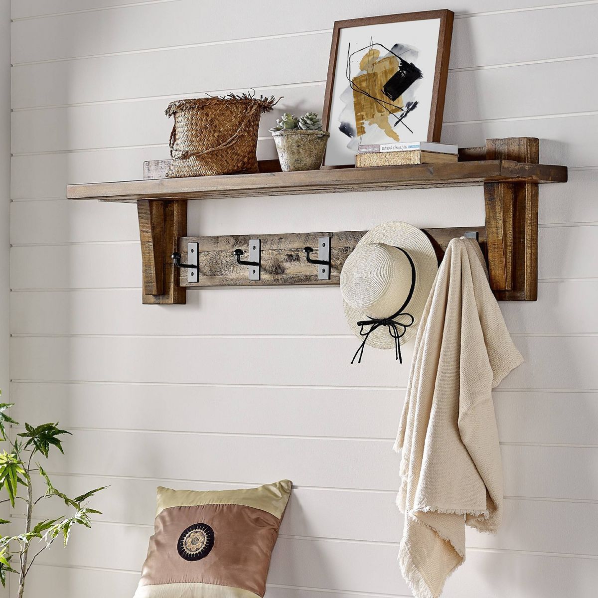 Durango Industrial Wood Coat Hook Shelf and Bench Set Dark Brown - Alaterre: Rustic Hall Tree, Mudroom Storage - thumbnail 4
