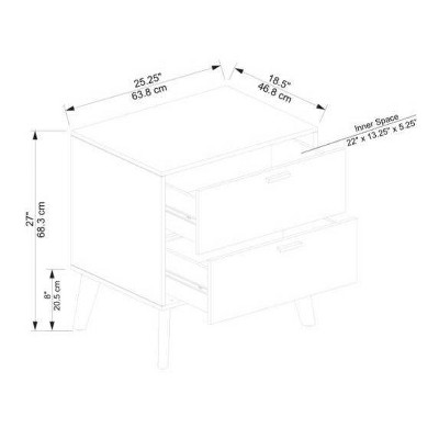 Reid Walnut 2 Drawer Mid-Century Modern Nightstand with Bronze Hardware