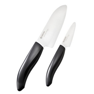 Kyocera Revolution Ceramic 2 Piece Santoku and Paring Knife Set with Black Handles