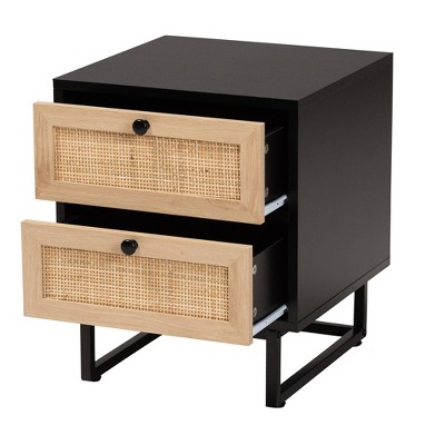 Espresso Brown Wood and Rattan 2-Drawer Accent Table
