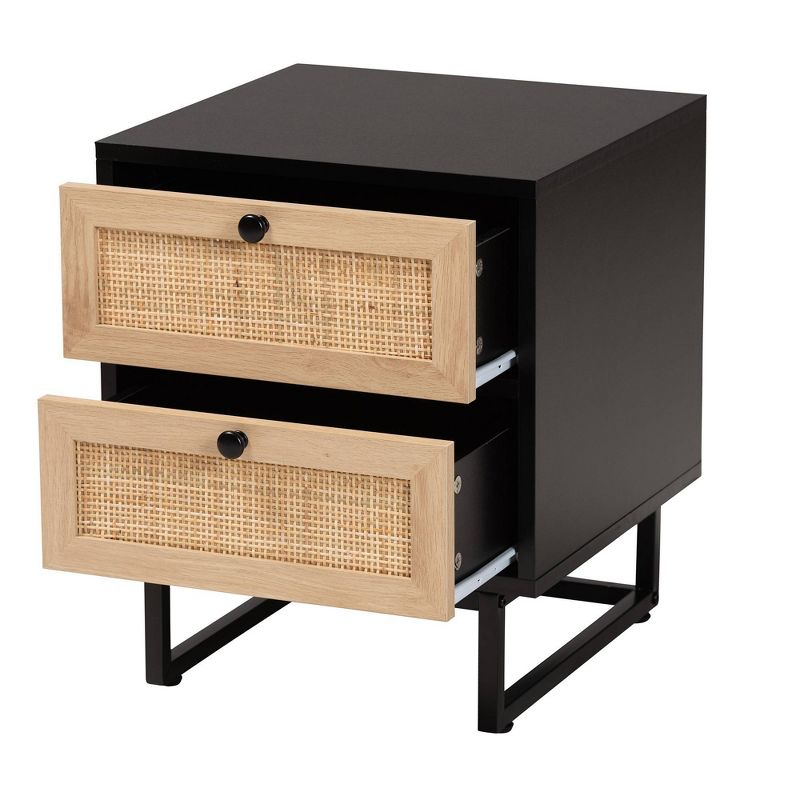 Declan Wood and Natural Rattan 2 Drawer End Table Espresso Brown/Black - Baxton Studio, 4 of 12