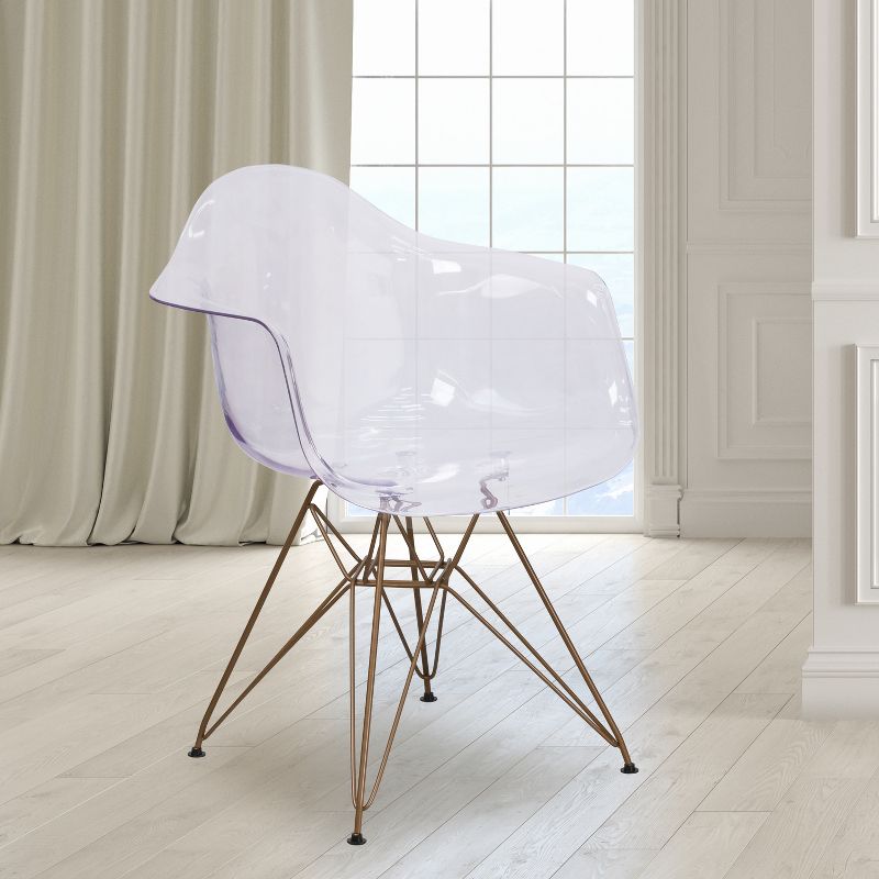 Emma and Oliver Transparent Side Chair with Arms and Gold Base, 2 of 11