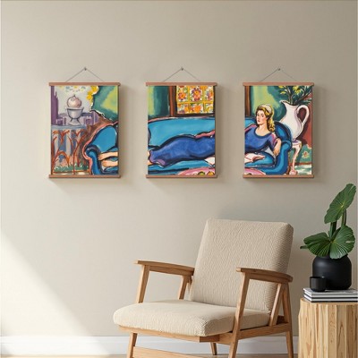 Elegant Triple Black Hanging Pole Painting, 30 * 40cm, Wall Decoration Hanging Art