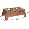 THE LICKER STORE Serenity 6.9" Small/Medium Elevated Wicker Pet Feeder w/ 18oz (2.2 Cups) 2-Stainless Steel Bowls - 3 of 4