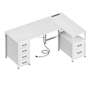 Itopfox L-Shaped Computer Desk with 6 Drawers & Power Outlet, Reversible Corner Desk with Storage Shelf & File Drawer, Home Office Desk in White - 1 of 4