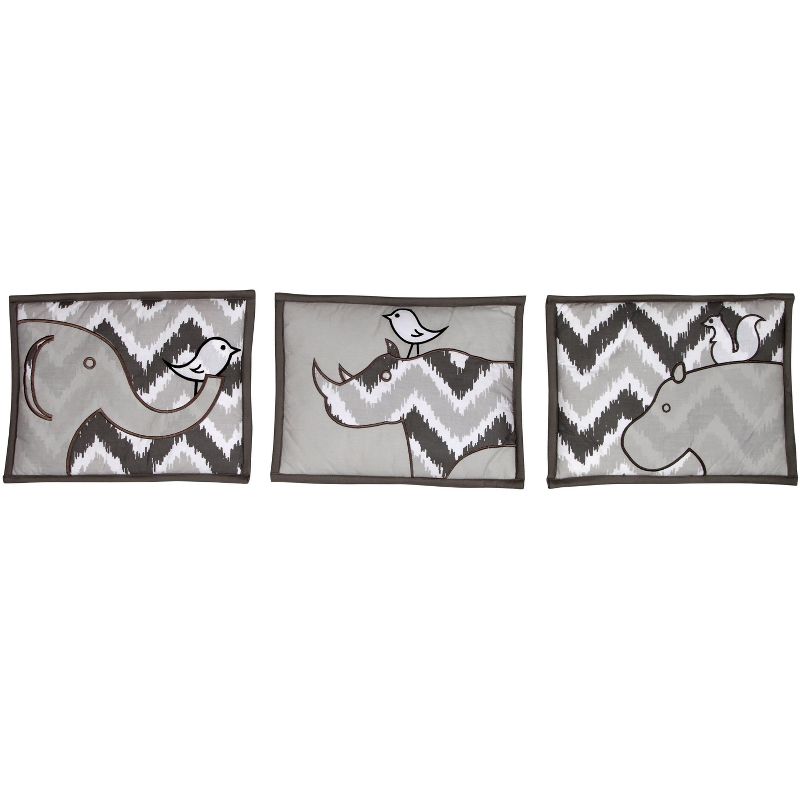 Bacati - Ikat Chevron White Grey Muslin Neutral 10 pc Crib Set with Wall Hangings and 4 muslin swaddling Blanket, 2 of 10