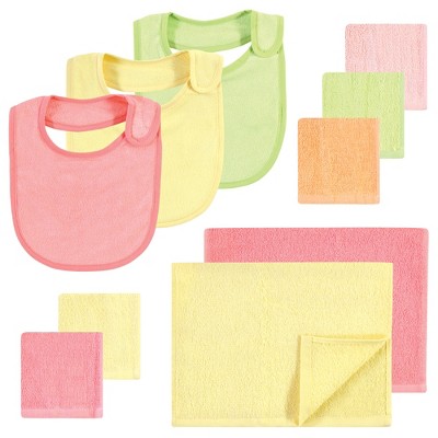 Hudson Baby Infant Girl Rayon from Bamboo Bib, Burp Cloth and Washcloth 10Pk, Citrus, One Size