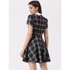 Allegra K Women's Plaid Grid Peter Pan Collar Contrast A-line Dresses - 4 of 4