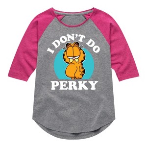Girls' - Garfield - I Don't Do Perky Shirt Tail Raglan Graphic T-shirt - 1 of 4